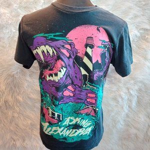 Vintage Bay Island Women's Black Graphic Crew-Neck T-Shirt Size S